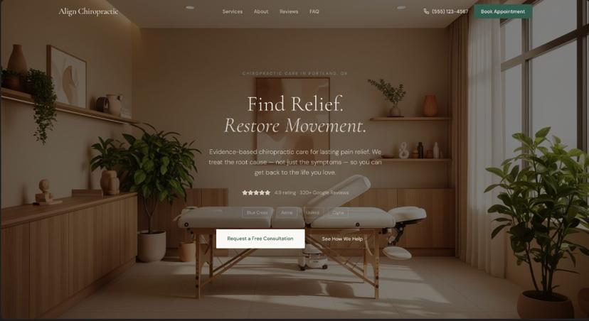 Align Chiropractic website homepage design