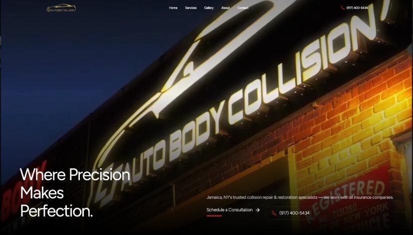 CJ Auto Body Collision website homepage design